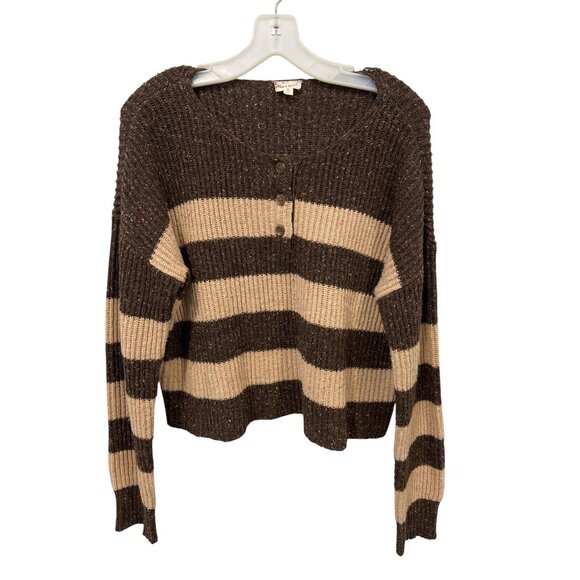 Hem & Thread Sweaters - Hem and Thread Striped Henley Sweater Size M Long Sleeve Colorblock Cozy Neutral
